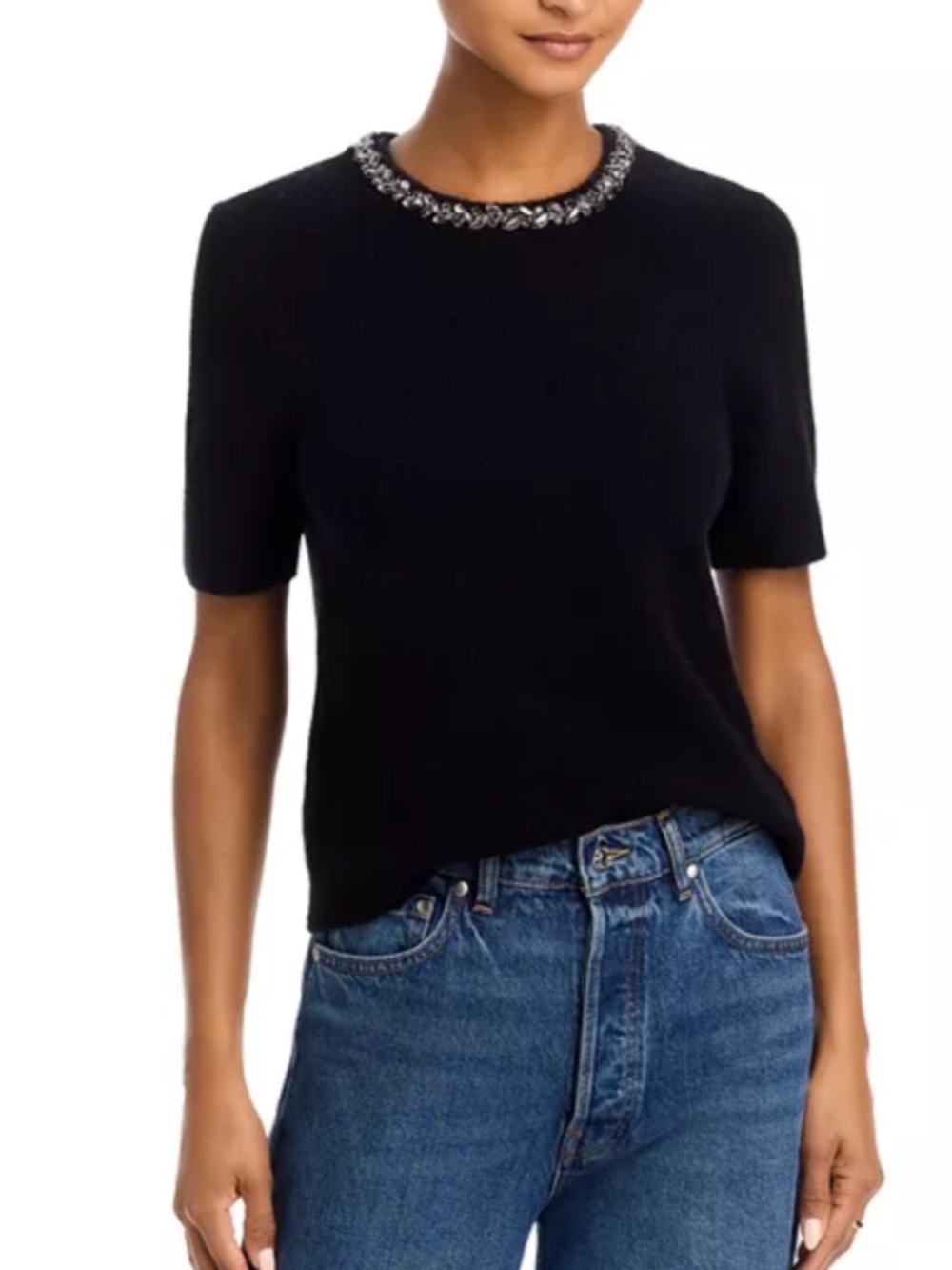 MAGASCHONI COLLECTION Cashmere Cap-Sleeve Sweater w/ Jeweled Collar EUC/sz S